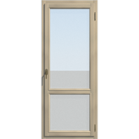 Прозрачная с горизонтальной перемычкой, одностворчатая балконная дверь из сосны поворотно-откидная