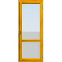 Прозрачная с горизонтальной перемычкой, одностворчатая балконная дверь цвета сосны поворотно-откидная