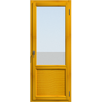 Комбинированная, филенчатая, одностворчатая балконная дверь цвета сосны